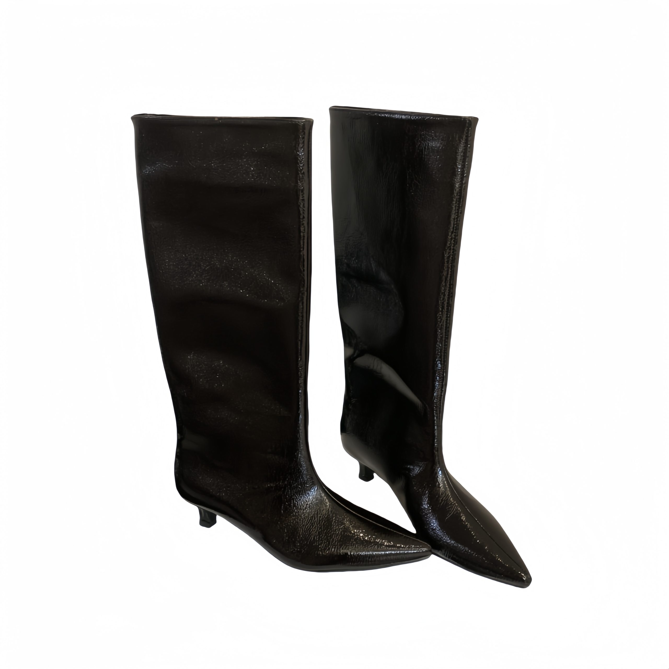 2024 Autumn Winter New Crimson Textured Patent Leather High Boots Pointed Toe Kitten Heel Over Knee Wide Calf Boots - Image 5