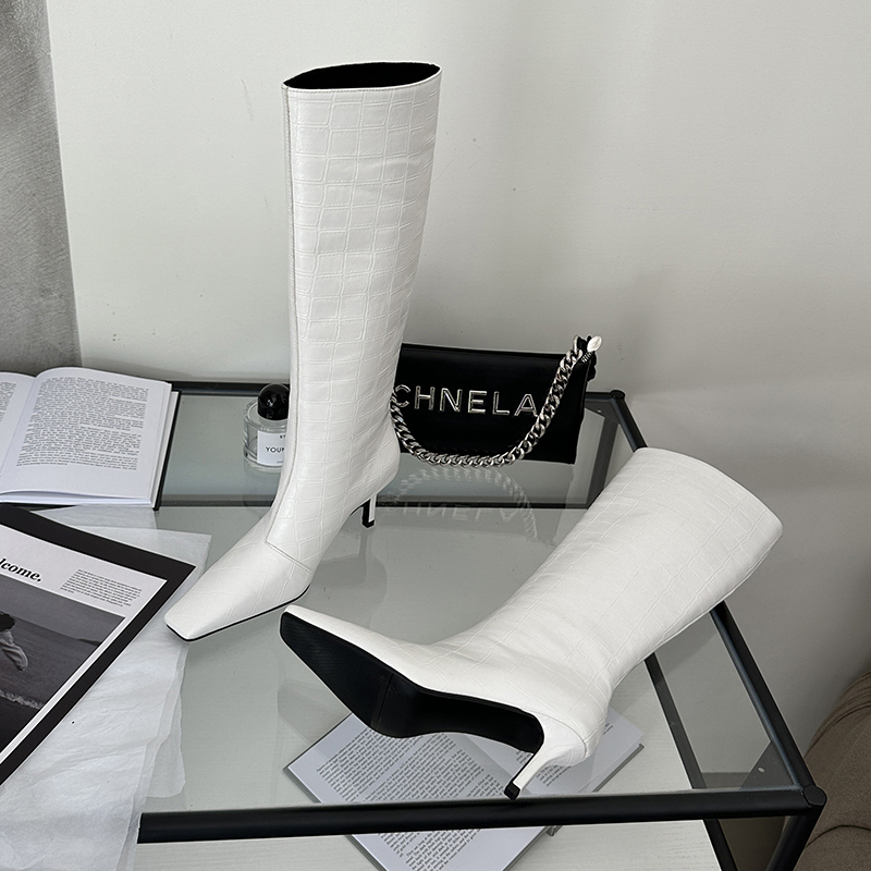 2024 European American Style Fashion High Heel Square Toe Boots Solid Color Versatile Thin Heel High Tube Boots Simple Temperament Sleeve Boots Women - Image 4