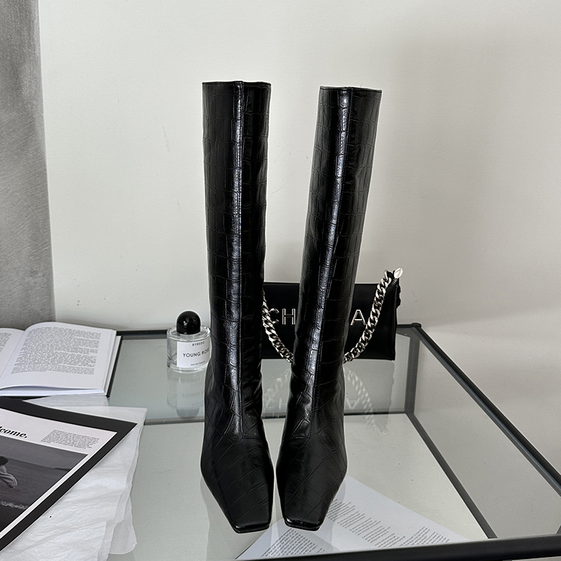 2024 European American Style Fashion High Heel Square Toe Boots Solid Color Versatile Thin Heel High Tube Boots Simple Temperament Sleeve Boots Women - Image 5