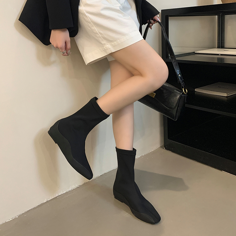 2024 New Autumn Simple Elegant Inner Height Increase Boots Fashion Square Toe Solid Color Stretch Boots Comfortable Versatile Slim Boots - Image 3
