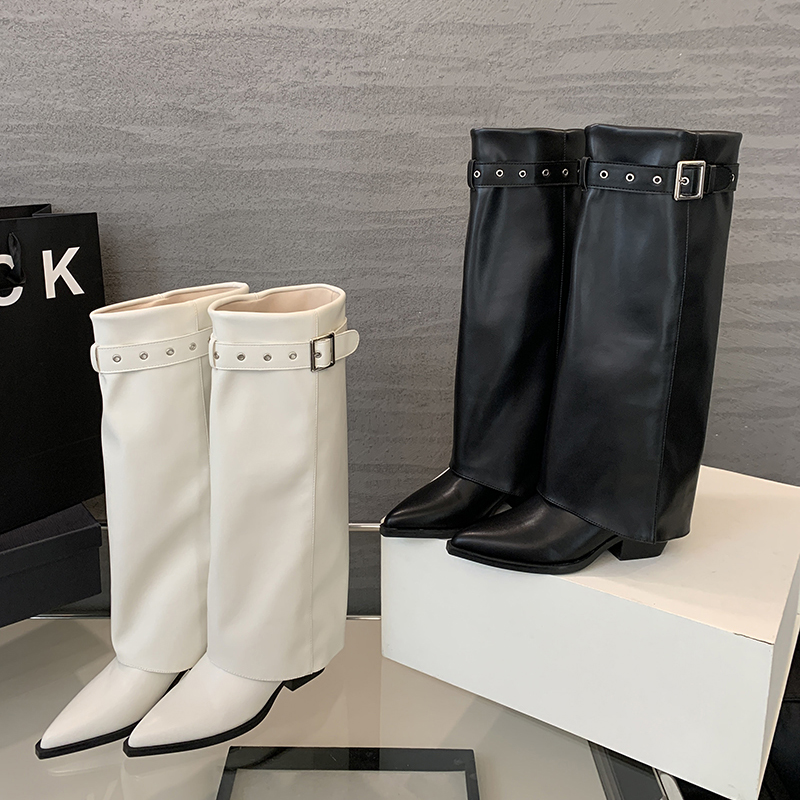 2024 New Autumn Style Pointed Toe Riding Boots for Women Chunky Heel High Top Fashion Versatile - Image 4