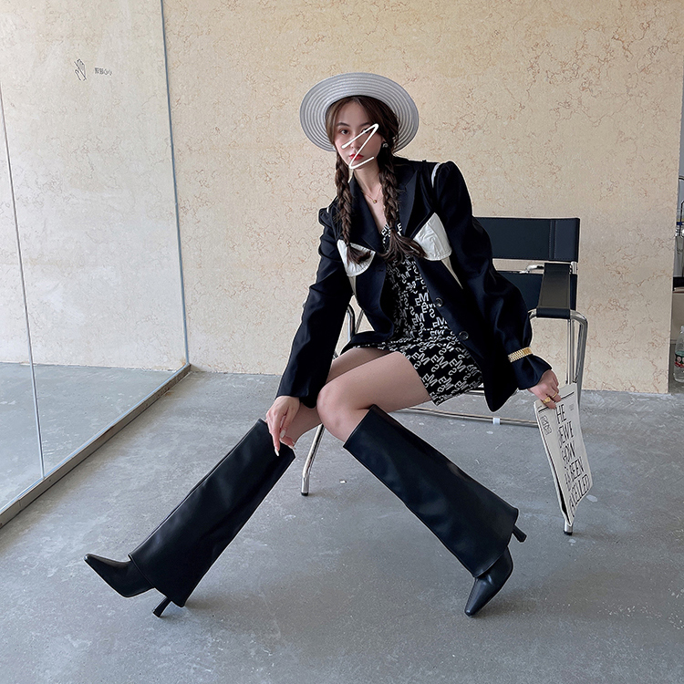 2024 New Fashion Solid Color High Tube Boots European and American Style High Heel Boots Simple Temperament Trouser Boots - Image 3