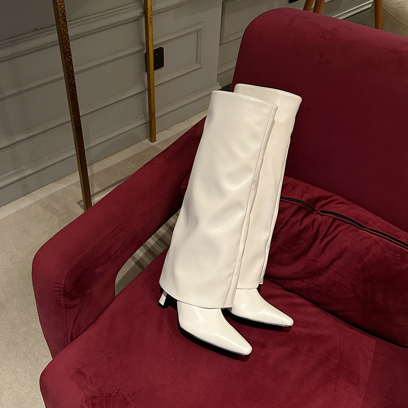2024 New Fashion Solid Color High Tube Boots European and American Style High Heel Boots Simple Temperament Trouser Boots - Image 5