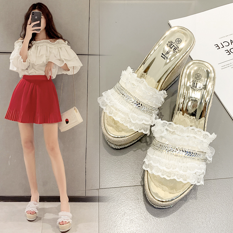 2024 Summer New Rhinestone High Heel Fashion Thick Sole Slippers for Women - Image 4