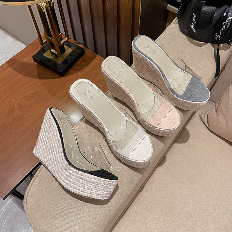 2026 Summer New Women's Rope Transparent Wedge High Heel Thick Sole Slippers 10.5cm 34-43 - Image 5