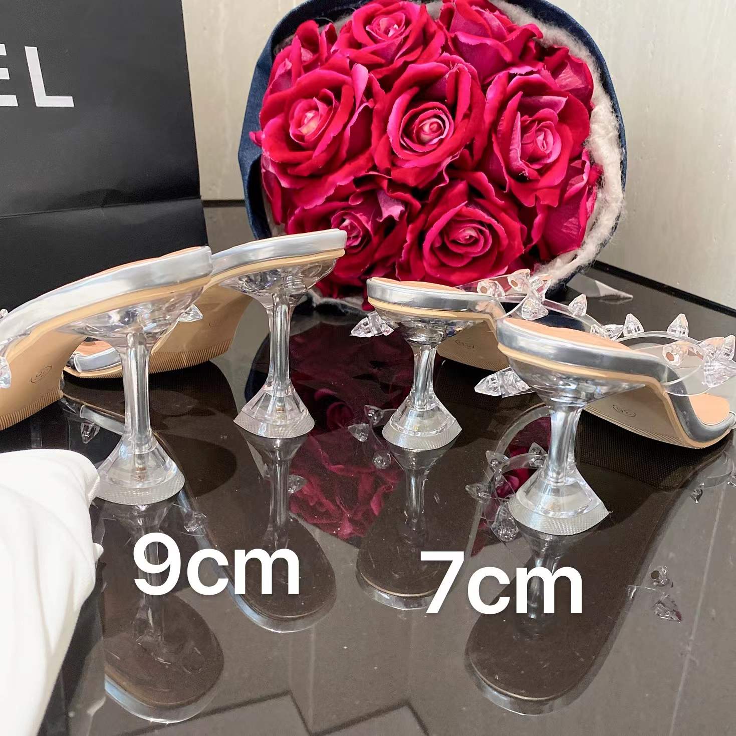 2026 Summer Rhinestone Transparent One-Strap High Heel Slippers for Women 800-12 7cm 866-12 9cm - Image 4