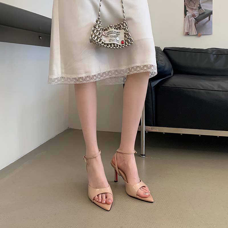 3-in-1 Style! Elegant Pointed-Toe High-Heel Sandals for Women Summer Sexy Thin Heel Open-Toe One-Strap Slippers - Image 2
