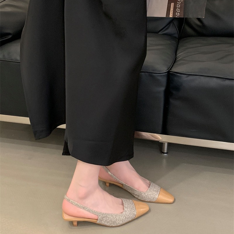 Chanel Style Spring Women Square Toe Low Heel Open Back Commuter Sandals - Image 2