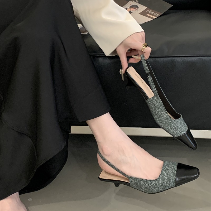 Chanel Style Spring Women Square Toe Low Heel Open Back Commuter Sandals - Image 3