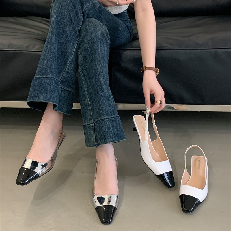 Chanel Style Spring Women Square Toe Low Heel Open Back Commuter Sandals - Image 4