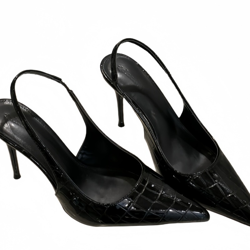Crocodile Pattern One-Strap Closed-Toe Sandals Women Thin Heel Pointed Toe Sexy Nightclub High Heels Black Stockings Matching Shoes - Image 5