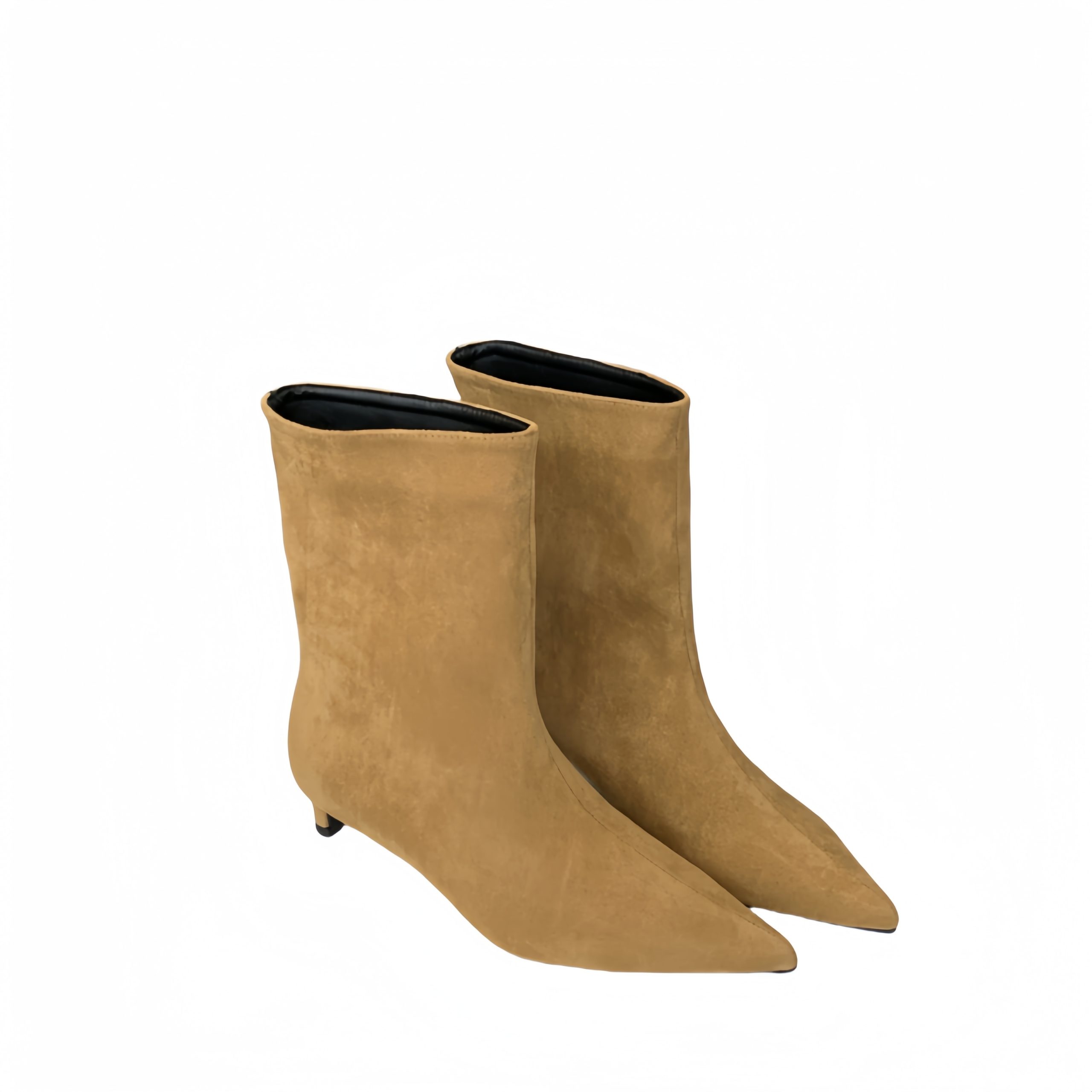 Fashion Pointed Toe Short Boots European and American Style Simple Low Heel Suede Boots Solid Color Straight Tube Boots - Image 5