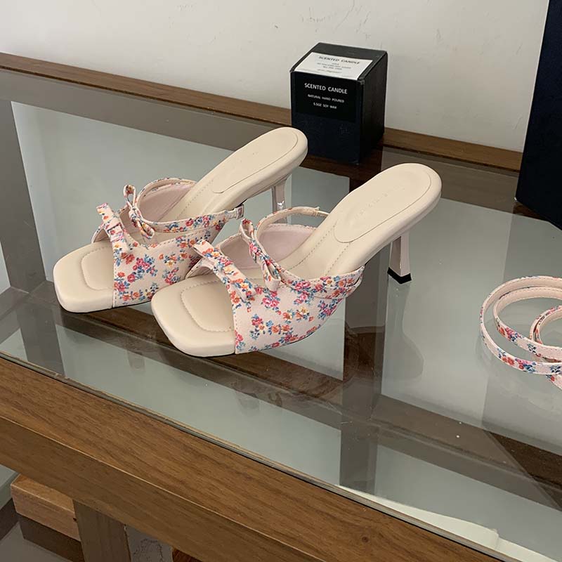 French Bow Elegant Square Toe Sandals for Women Summer Slip-On Comfortable Casual Vacation Beach Sandals - Image 3