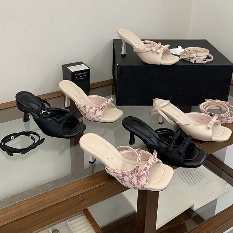 French Bow Elegant Square Toe Sandals for Women Summer Slip-On Comfortable Casual Vacation Beach Sandals - Image 4