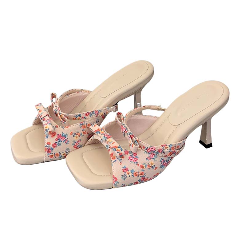 French Bow Elegant Square Toe Sandals for Women Summer Slip-On Comfortable Casual Vacation Beach Sandals - Image 5