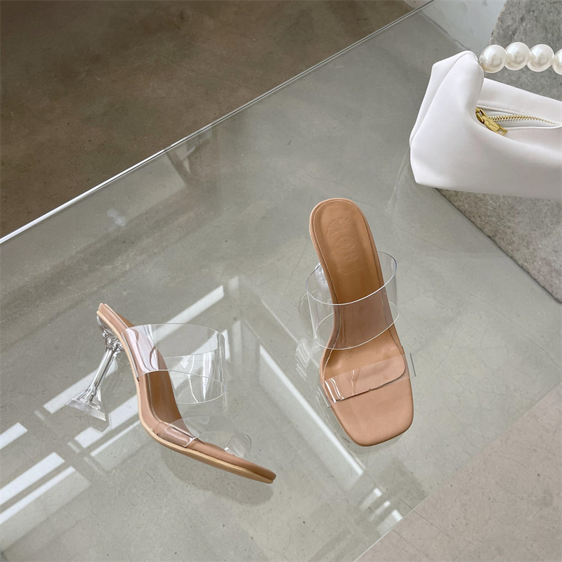 Summer New Square Toe One-Strap Crystal Heel Slippers for Women 8.5cm - Image 4