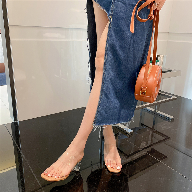 Summer New Style One-Strap Transparent Crystal Chunky Heel Slippers 195-1 9cm 8017 7cm - Image 3