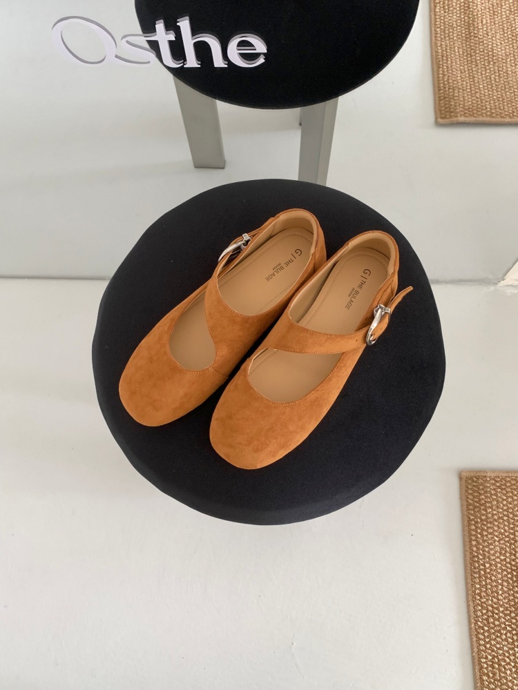 Vintage Suede Mary Jane Shoes for Women 2026 Autumn Low Heel Ballet Flats with Buckle Strap - Image 3