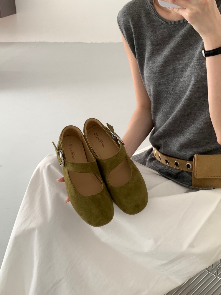 Vintage Suede Mary Jane Shoes for Women 2026 Autumn Low Heel Ballet Flats with Buckle Strap - Image 4
