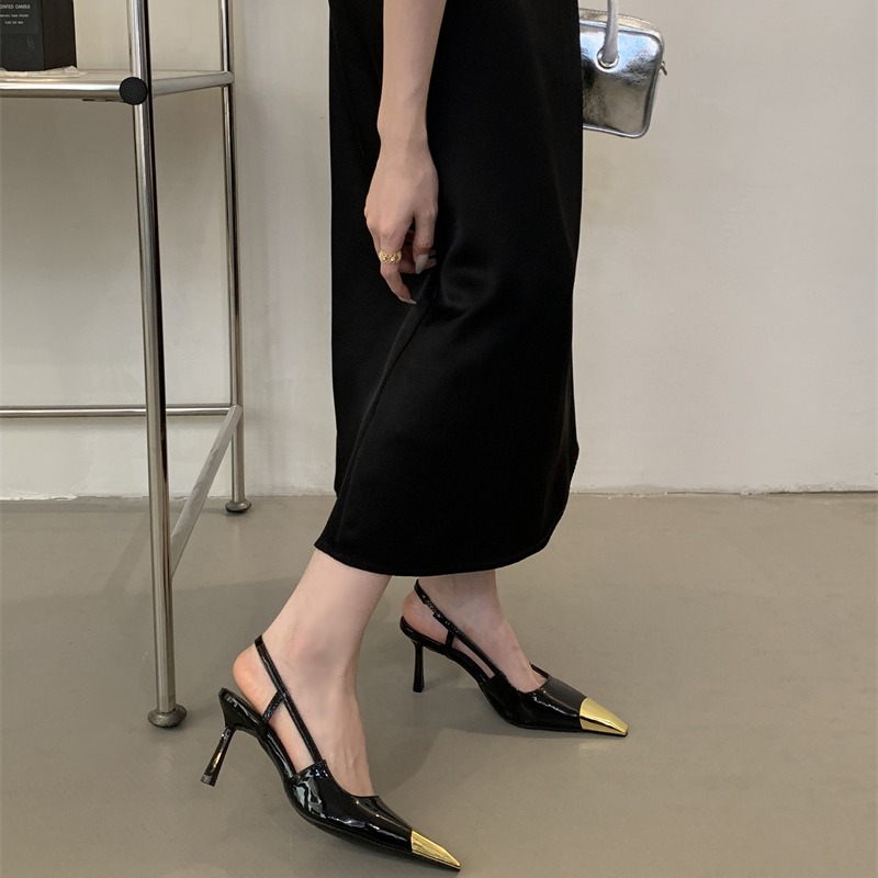 Yangshulin Early Spring New Metal Pointed Toe SLP Sexy High Heels Black Leather Shallow Mouth Queen Style Women's Shoes - Image 2