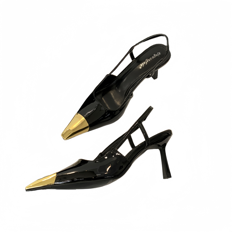 Yangshulin Early Spring New Metal Pointed Toe SLP Sexy High Heels Black Leather Shallow Mouth Queen Style Women's Shoes - Image 5